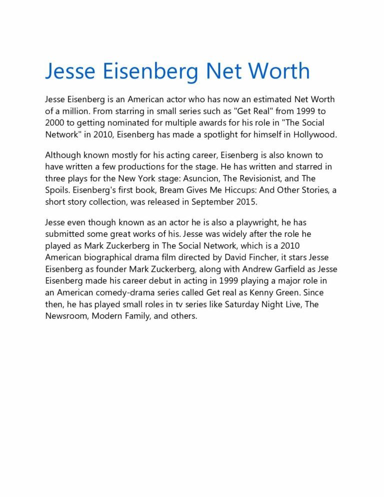 Jesse Eisenberg Net Worth (American Actor)